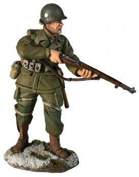 Image of U.S. 101st Airborne in M-43 Jacket Advancing With Caution, Winter, 1944-45--single figure