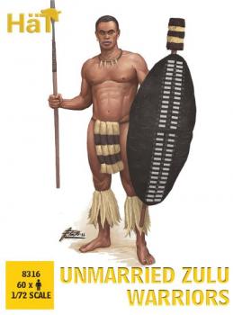 Unmarried Zulu Warriors--sixty 1:72 scale unpainted plastic figures in twelve poses #38669