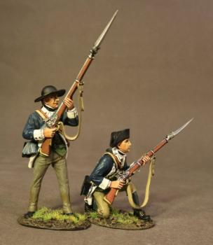 Image of Two Line Infantry (standing ready, kneeling ready), the 2nd Massachusetts Regiment, Continental Army, The Battle of Saratoga, 1777, Drums Along the Mohawk--two figures--RETIRED--LAST ONE!! #39422