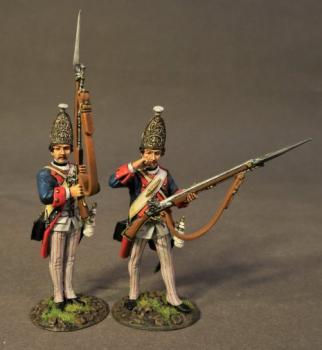 Two Grenadiers (standing at arms, standing biting cartridge), the Von Sprect Regiment, Brunswick Grenadiers, The Battle of Saratoga, 1777, Drums Along the Mohawk--two figures Two Grenadiers (standing at arms, standing biting cartridge), the Von Sprect Regiment, Brunswick Grenadiers, The Battle of Saratoga, 1777, Drums Along the Mohawk--two figures #39500