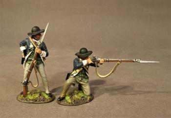 Two Line Infantry (kneeling firing, standing reaching for ammo), 2nd Mass. Regt., Continental Army, The Battle of Saratoga, 1777--two figures Two Line Infantry (kneeling firing, standing reaching for ammo), 2nd Mass. Regt., Continental Army, The Battle of Saratoga, 1777--two figures #39629