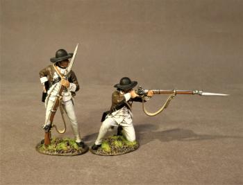 Two Line Infantry (kneeling firing, standing reaching for ammo), 1st Canadian Regt., Continental Army, Battle of Saratoga, 1777--two figures Two Line Infantry (kneeling firing, standing reaching for ammo), 1st Canadian Regt., Continental Army, Battle of Saratoga, 1777--two figures #39630