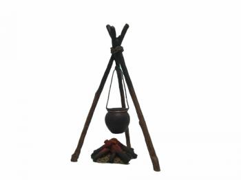 Burning Firewood--single hanging pot and single smouldering fire (2 pieces) #39748