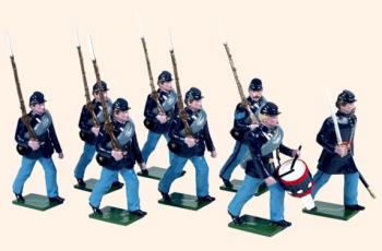 Image of Union Infantry Marching with Drummer--Officer, Sergeant, Drummer, & five Privates