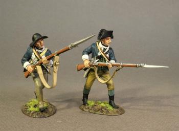 Two Line Infantry Advancing (thrusting upward (floppy hat), thrusting forward), 2nd Massachusetts Regiment, Continental Army, The Battle of Saratoga, 1777, Drums Along the Mohawk--two figures--RETIRED--LAST TWO!! Two Line Infantry Advancing (thrusting upward (floppy hat), thrusting forward), 2nd Massachusetts Regiment, Continental Army, The Battle of Saratoga, 1777, Drums Along the Mohawk--two figures--RETIRED--LAST TWO!! #40550