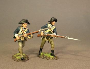Two Line Infantry Advancing (thrusting upward (bicorne), thrusting forward), 2nd Massachusetts Regiment, Continental Army, The Battle of Saratoga, 1777, Drums Along the Mohawk--two figures--RETIRED--LAST ONE! Two Line Infantry Advancing (thrusting upward (bicorne), thrusting forward), 2nd Massachusetts Regiment, Continental Army, The Battle of Saratoga, 1777, Drums Along the Mohawk--two figures--RETIRED--LAST ONE! #40551