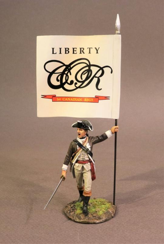 Infantry Officer with Regimental Colours, The 1st Canadian Regiment, Continental Army, The Battle of Saratoga, 1777, Drums Along the Mohawk--single figure with flag--RETIRED--LAST ONE!! #1 Infantry Officer with Regimental Colours, The 1st Canadian Regiment, Continental Army, The Battle of Saratoga, 1777, Drums Along the Mohawk--single figure with flag--RETIRED--LAST ONE!! #1