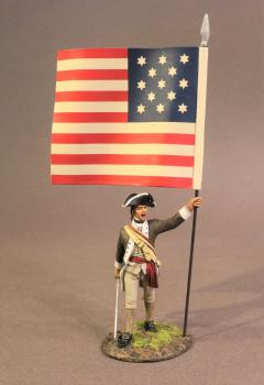 Infantry Officer with National Colours (right foot forward), The 1st Canadian Regiment, Continental Army, The Battle of Saratoga, 1777, Drums Along the Mohawk--single figure with flag--RETIRED--LAST ONE!! #40671