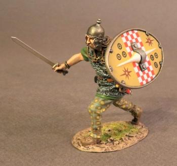 Warrior Charging (yellow oval shield w/red & white checkerboard stripe), Ancient Gauls, Armies and Enemies of Ancient Rome--single figure #40675