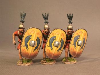 Three Hastati (sword at hip height, right foot forward, yellow shield), The Roman Army of the Mid Republic, Armies and Enemies of Ancient Rome--three figures Three Hastati (sword at hip height, right foot forward, yellow shield), The Roman Army of the Mid Republic, Armies and Enemies of Ancient Rome--three figures #40679