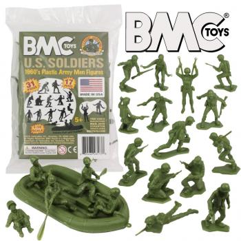 WWII U.S. Soldiers, OD Green 31 pieces BMC Marx Plastic Army Men BMC Toys #41098