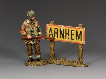 Image of Destination:  ARNHEM--single WWII British Para figure & sign--RETIRED--LAST ONE!!