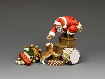 A Surprise For Santa--single Santa figure with dog, staircase, & sack--RETIRED. - LAST ONE!  A Surprise For Santa--single Santa figure with dog, staircase, & sack--RETIRED. - LAST ONE!  #41391