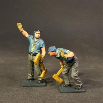 Two Plane Handlers Pushing with Chocs, Aircraft Carrier Flight Deck Crew, U.S.S. Bunker Hill, WWII--two figures Two Plane Handlers Pushing with Chocs, Aircraft Carrier Flight Deck Crew, U.S.S. Bunker Hill, WWII--two figures #41695