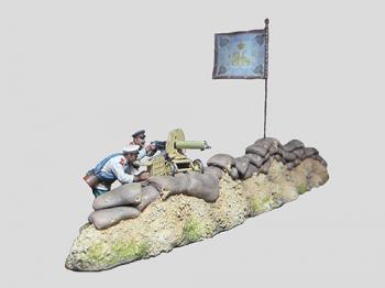 Russian Machine Gunner with loader, sandbags, & flag--four pieces #41721