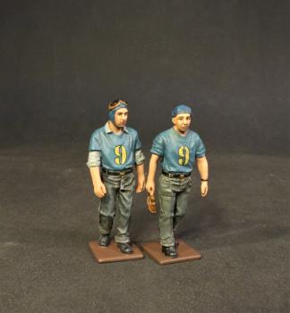 Image of Two Deck Crew Walking (#9 on Blue Shirts), USS Saratoga (CV-3), Inter-War Aviation--two figures -- RETIRED -- LAST ONE!!