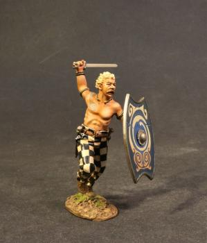 Iceni Warrior Charging (oblong blue shield with elaborate gold whirl designs), Armies and Enemies of Ancient Rome--single figure Iceni Warrior Charging (oblong blue shield with elaborate gold whirl designs), Armies and Enemies of Ancient Rome--single figure #41942