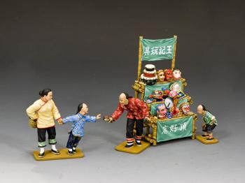 The Street Toy Seller (Gloss)--four figures on three bases and stand #42945