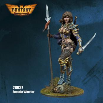 Image of Female Warrior with Spear and Shield -- 28mm Resin Kit