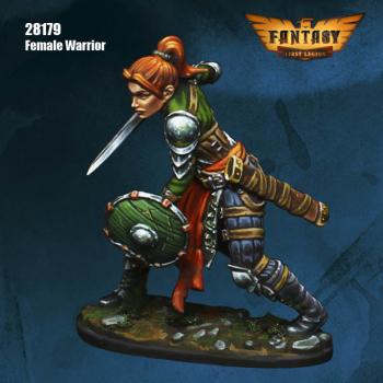 Image of Female Warrior with 3 Weapon & Head Variants -- 28mm Resin Kit