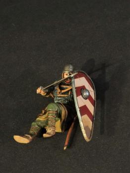 Prone Wounded Norman Swordsman (shield with red & white chevrons), The Norman Army, The Age of Arthur--single figure #43442