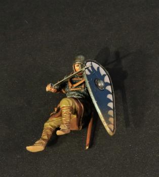 Prone Wounded Norman Swordsman (blue shield with white fins along the border), The Norman Army, The Age of Arthur--single figure #43443