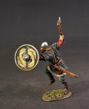 Viking Svinfylking Warrior Charging (black shield with coiled yellow wolves), The Vikings, The Age of Arthur--single figure Viking Svinfylking Warrior Charging (black shield with coiled yellow wolves), The Vikings, The Age of Arthur--single figure #43578