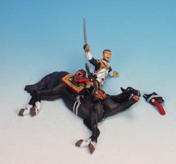 Trooper with Wounded Horse, Forward, Horse Grenadiers, Imperial Guard, French Army--single prone figure with prone horse--RETIRED--LAST ONE!! #1030
