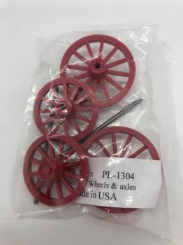 Western Stagecoach Wagon Wheels (4) and 2 Metal axles(Red). #44142