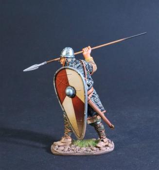 Image of Norman Spearman (thrusting overhand, white & red quartered shield), The Norman Army, The Age of Arthur--single figure--RETIRED--LAST ONE!!