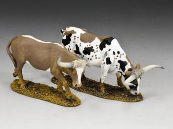 Texas Longhorns (Set #1)--two cattle figures (brown & mottled and speckled mix of white, black, and brown) #0