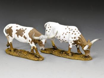 Image of Texas Longhorns (Set #5)--two cattle figures (mostly white with brown patches and speckles)--RETIRED--LAST TWO!!