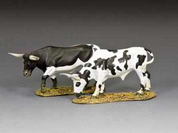 Image of Texas Longhorns (Set #6)--two cattle figures (mostly black & black and white)--RETIRED--LAST ONE!!