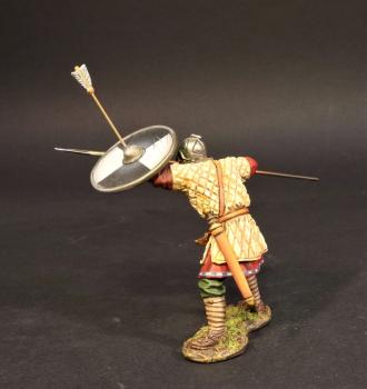 Saxon Fyrdman with Arrow in Shield #51b (spear and black & white shield (quartered)), Anglo Saxon/Danes, The Age of Arthur--single figure #44512