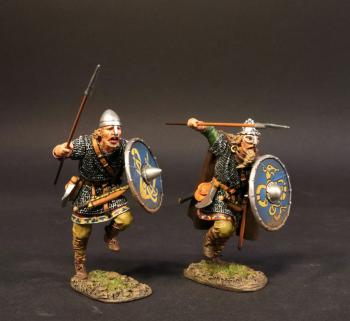 Svinfylking Viking Warriors Charging with spears #2324A, the Vikings, The Age of Arthur--two figures Svinfylking Viking Warriors Charging with spears #2324A, the Vikings, The Age of Arthur--two figures #44523