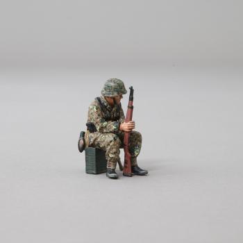 Image of SS Soldier Sitting on Crate with Rifle--single figure--RETIRED--LAST ONE!!