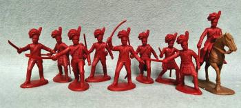 British Highland Infantry Officers--nine plastic figures (Red) with Horse figure #44683