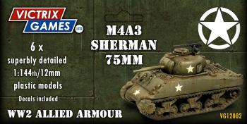 Sherman M4A3 75mm--six 1:144 scale tanks (unpainted plastic kit) #42521
