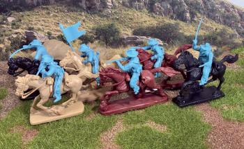 Image of Mounted U.S. Cavalry (set #3) Light Blue )--6 unpainted figures in 6 action poses on 6 TSSD Horses* - LOW STOCK