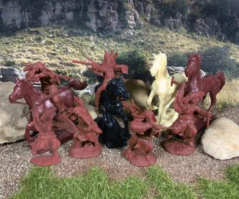 Sioux (Plains) Indians--twelve  plastic figures (red Brown) in six poses and four TSSD horses Sioux (Plains) Indians--twelve  plastic figures (red Brown) in six poses and four TSSD horses #45124