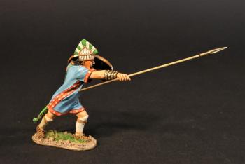 Trojan Warrior thrusting spear up and forward (blue tunic w/red trim, white and brown shield), Troy and Her Allies, The Trojan War--single figure with spear--RETIRED--LAST FOUR!! Trojan Warrior thrusting spear up and forward (blue tunic w/red trim, white and brown shield), Troy and Her Allies, The Trojan War--single figure with spear--RETIRED--LAST FOUR!! #45430