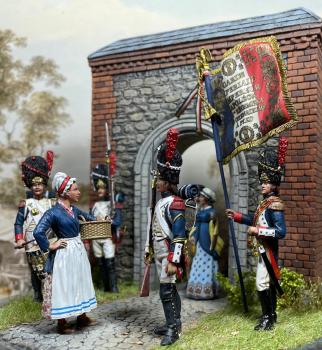 French Soldiers talking with woman