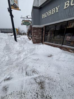 Hobby Bunker store with snow outside